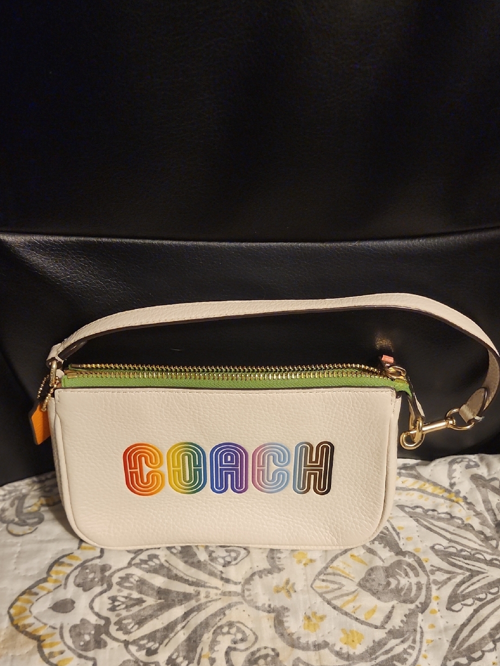 Coach Nolita Cream Leather Rainbow Logo Wristlet